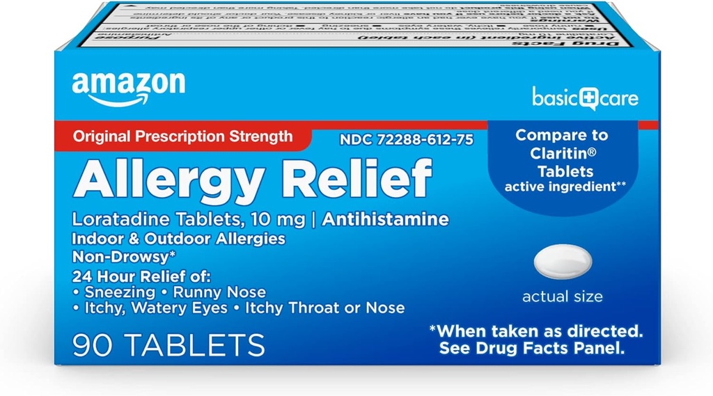 Amazon Basic Care Allergy Relief Loratadine Tablets 10 mg, 90 Count (Packaging may vary)