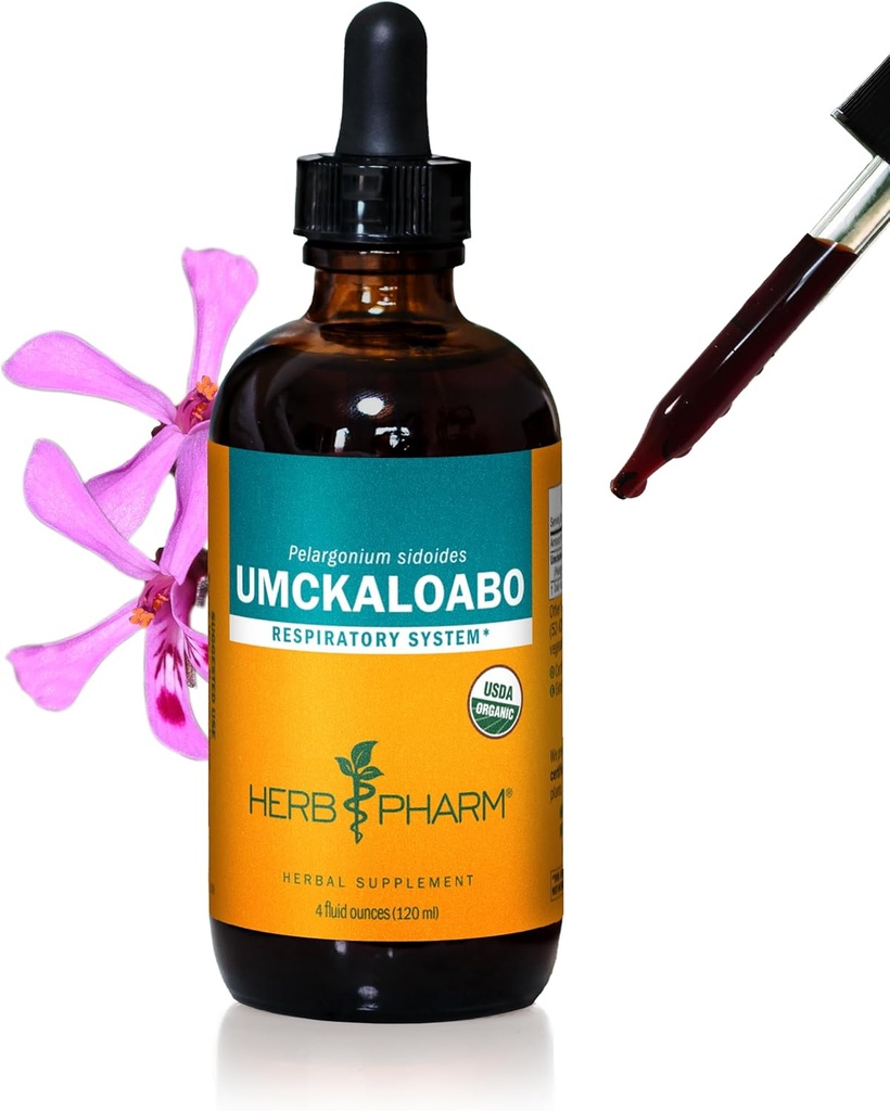 Herb Pharm Certified Organic Umckaloabo Liquid Extract for Respiratory System Support - 4 Ounce