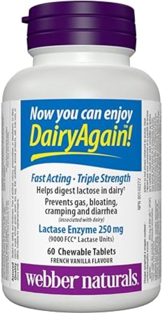 Webber Naturals Dairy Again Lactase Enzyme, 60 Chewable tabs