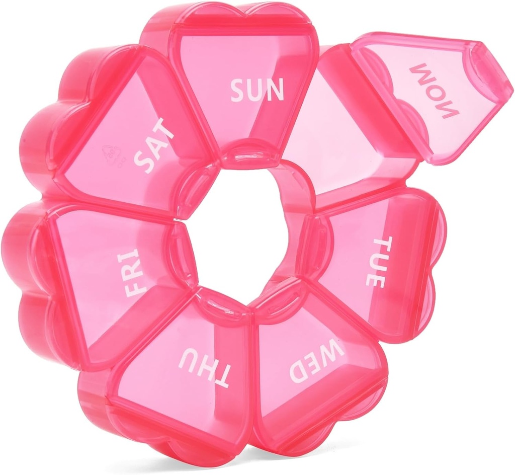 Pink Weekly Pill Organizer, Pill Box 7 Days, Daily Vitamin Case with Large Capacity Compartments, Pills Containers for Fish Oil Medicine and Other Supplements