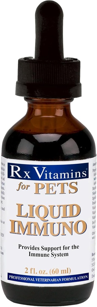 Rx Vitamins Liquid Immuno Dog & Cat Immune Support - Reishi Mushroom Plus L-Lysine for Cats - Dog Immunity Booster Supplement - Bacon Flavor - 2 oz.