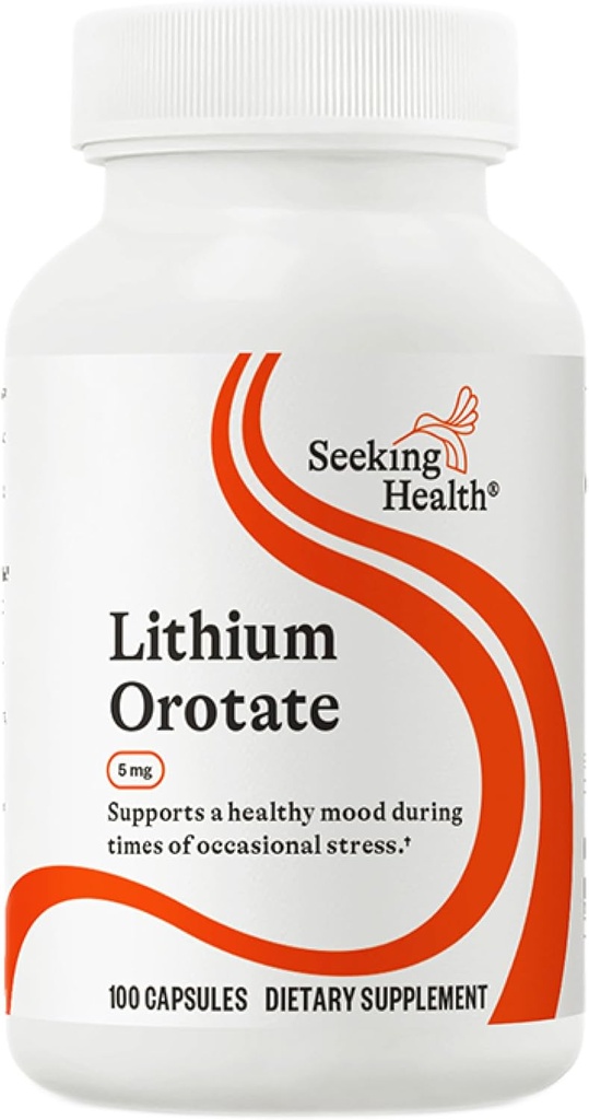Seeking Health Lithium Orotate, 5 mg Lithium Supplement, Healthy Mood and Memory Support, Healthy Nervous System Function Support, Vegetarian (100 Capsules)*