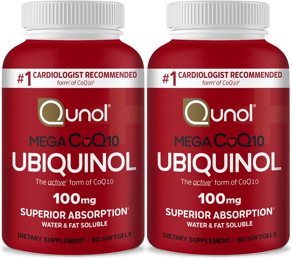 Ubiquinol CoQ10 100mg Softgels, Qunol Mega Ubiquinol 100mg - Superior Absorption - Active form of Coenzyme Q10 for Heart Health & Healthy Blood Pressure Levels - 4 Month Supply - 60 Count (Pack of 2)