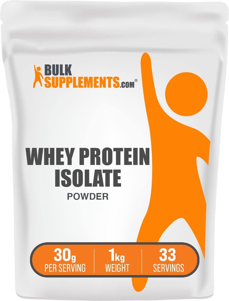 BulkSupplements.com Whey Protein Isolate Powder - Whey Protein Powder, Unflavored - Gluten Free - 30g per Serving, 1kg (2.2 lbs) (Pack of 1)