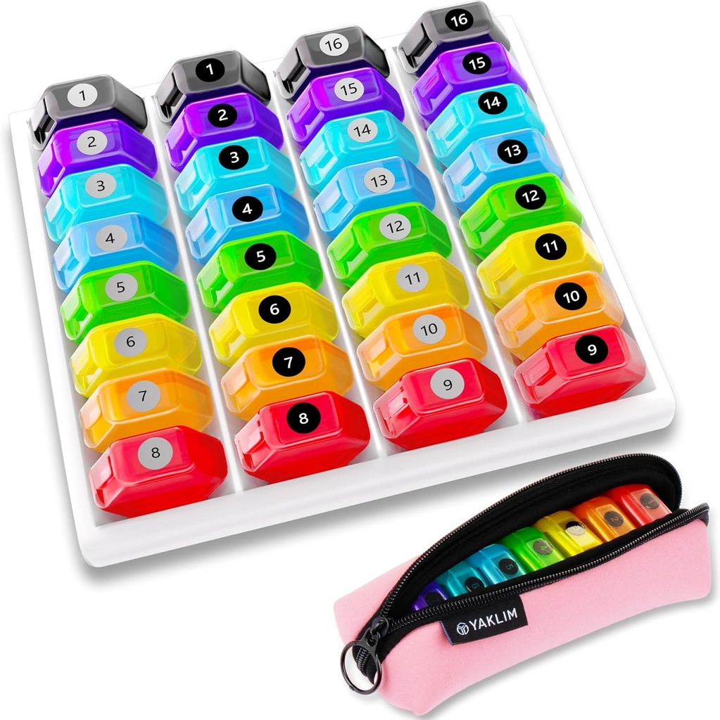 Monthly Pill Organizer 1-Time a-Day: 30 Day Pill Organizer with Labels, Portable Monthly Pill Box, Month Pill Holder ith Portable Zipper Bag for Vitamin, Medicine, Fish Oil, Supplements