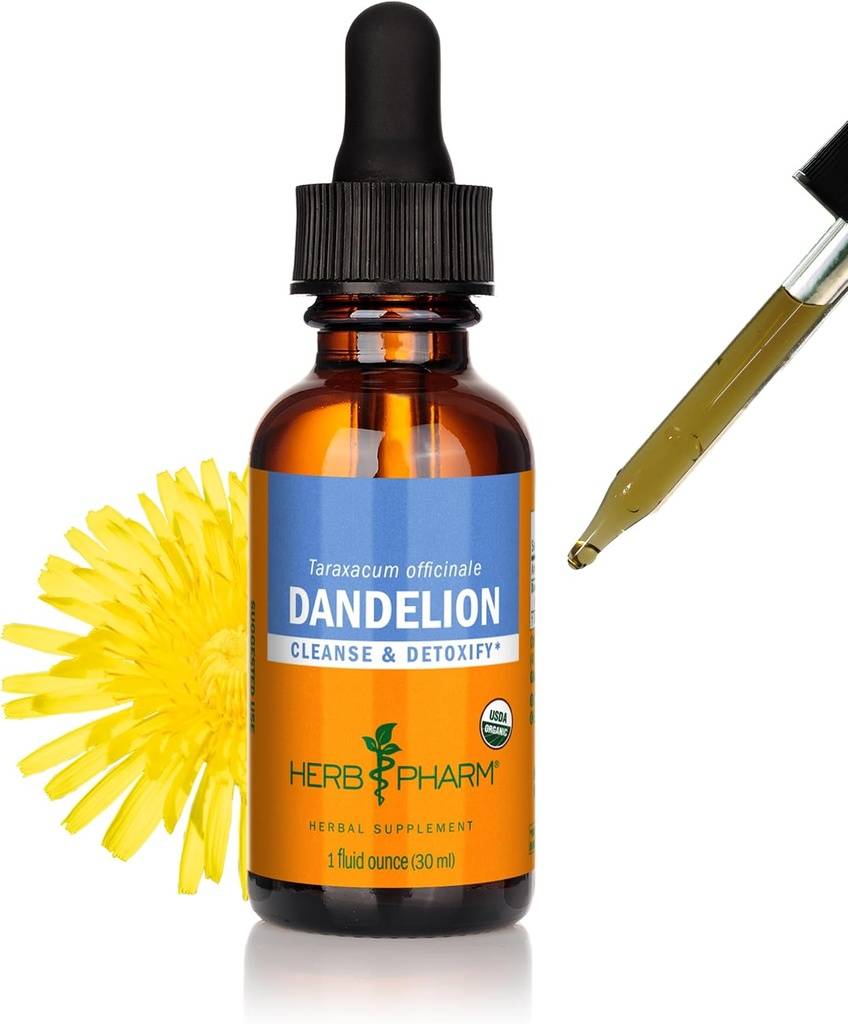 Herb Pharm Certified Organic Dandelion Liquid Extract for Cleansing and Detoxification, Organic Cane Alcohol, 1 Ounce