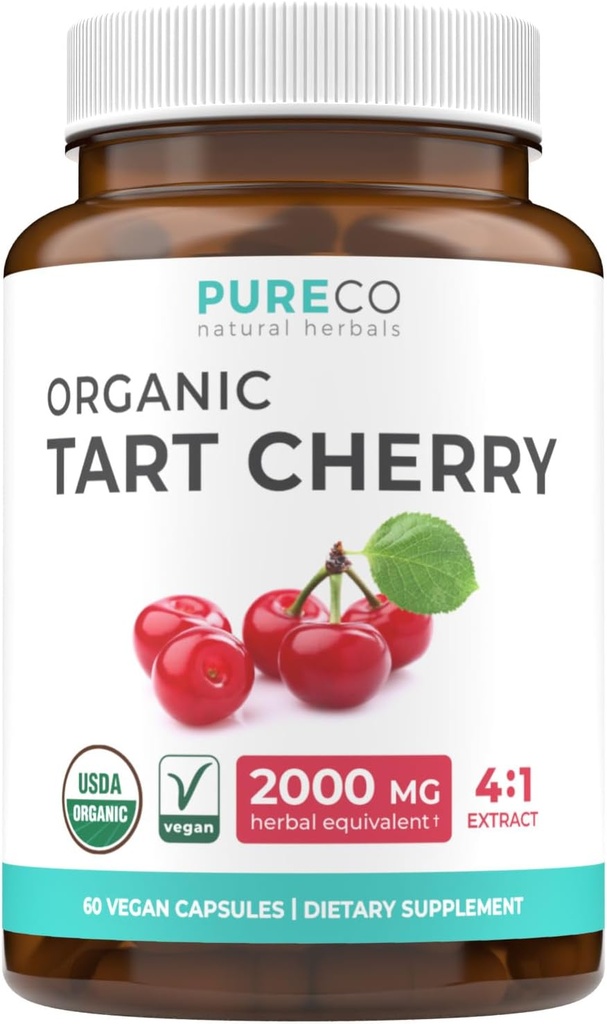Organic Tart Cherry Capsules - High Strength 4:1 Tart Cherry Extract Capsules with 2000mg Herbal Equivalent per Serving for Uric Acid Support - Vegan Non-GMO & Made in the USA (2 Months Supply)