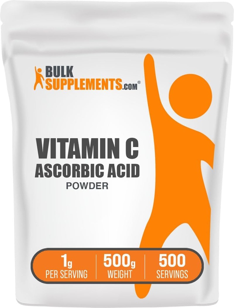 BulkSupplements.com Ascorbic Acid Powder - Vitamin C Supplement, for Immune Support - Ascorbic Acid Food Grade, Gluten Free, 1g per Serving, 500g (1.1 lbs) (Pack of 1)