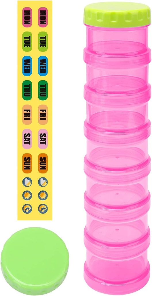 7 Day Pill Organizer Case Stackable Weekly Supplements Vitamins Pills Holder Dispenser Extra Large Translucent Pink with Label and 2 More Lids