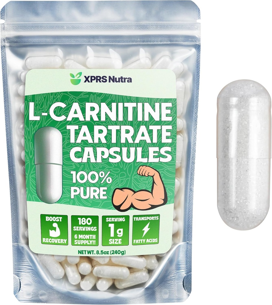 XPRS Nutra L Carnitine Supplement - 360 Capsules of L Carnitine Tartrate - 6 Month Supply of L-Carnitine 500mg Capsules - 180 Servings of L-Carnitine 1000mg Capsules