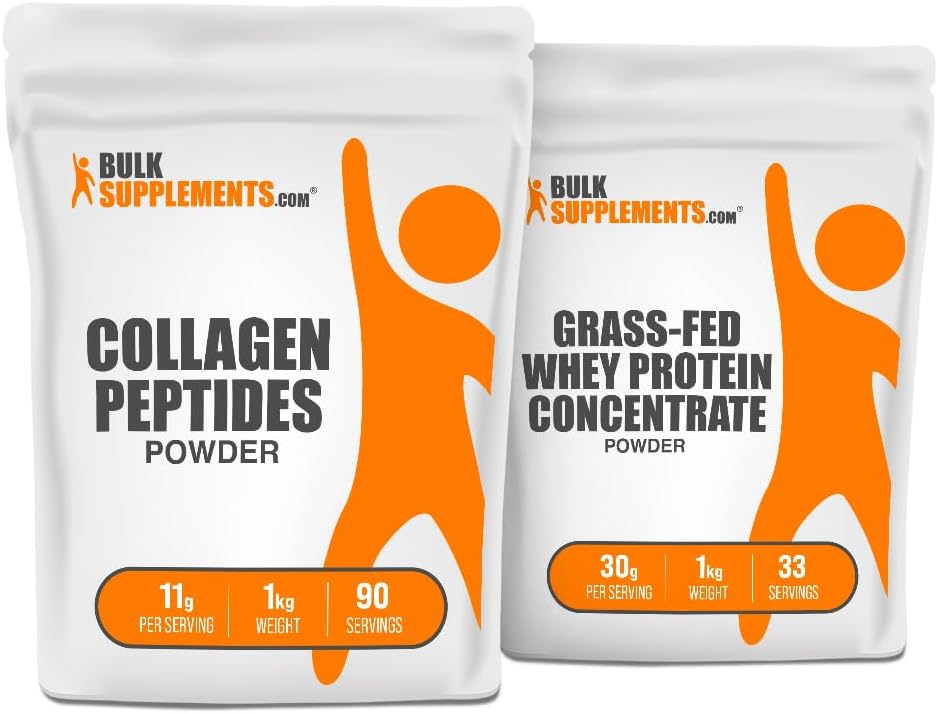 BulkSupplements Collagen Peptides 1kg + Grass Fed Whey Protein Concentrate 1kg Bundle