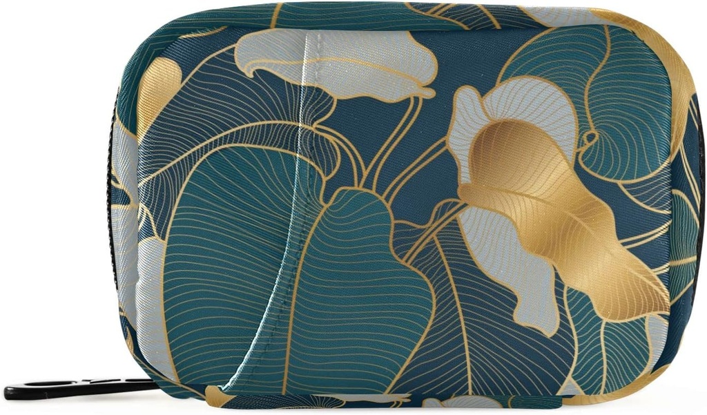 Vintage Palm Leaf Pill Box 7 Day Pill Case Bag Travel Pill Organizer Bag with Zipper Portable Weekly Case Compact Size for Vitamin Supplement Holder