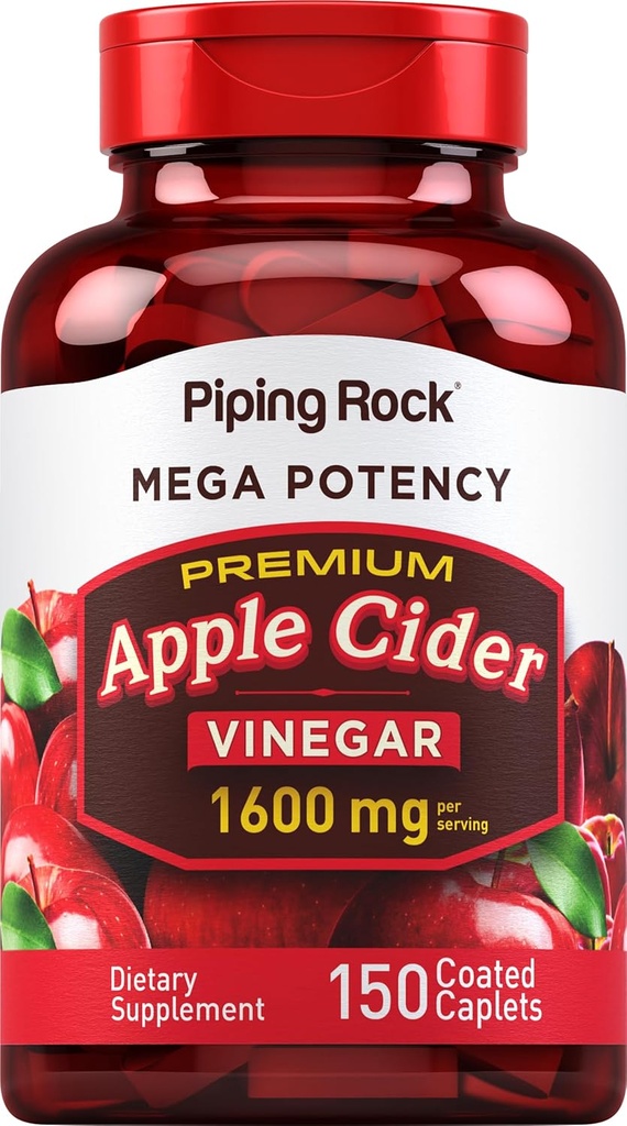 Piping Rock Apple Cider Vinegar Capsule Caplets | 1600mg | 150 Pills | High Potency | Extra Strength ACV Supplement | Vegetarian, Non-GMO, Gluten Free