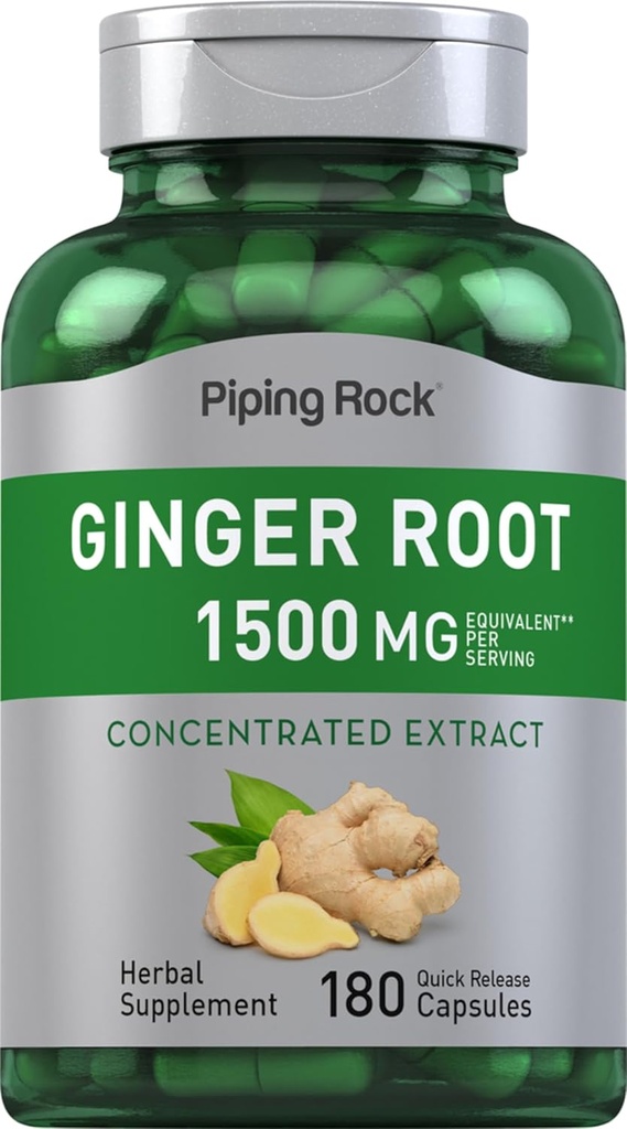 Piping Rock Ginger Root Capsules | 1500 mg | 180 Count | Non-GMO, Gluten Free Supplement