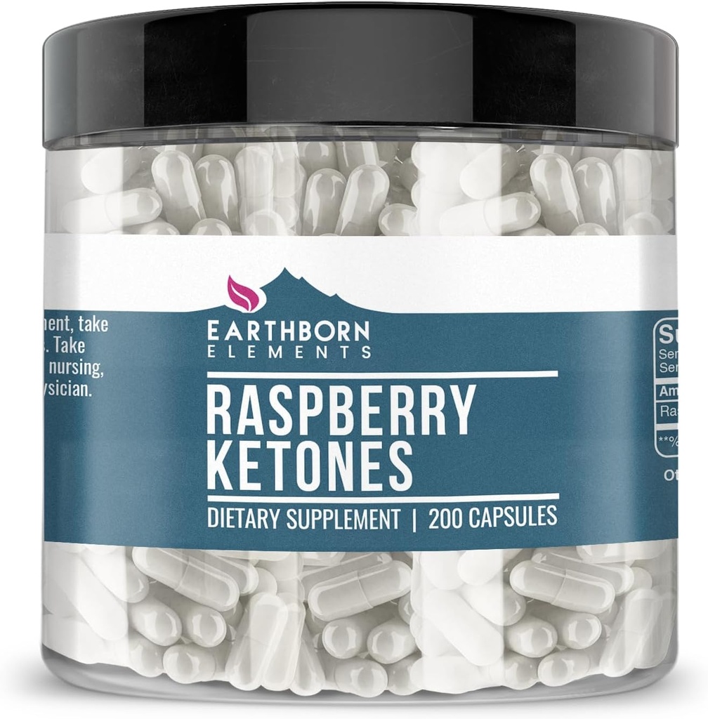 Earthborn Elements Raspberry Ketones 200 Capsules, Pure & Undiluted, No Additives