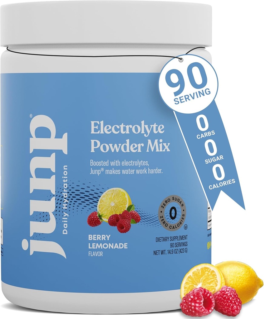JUNP Electrolytes Powder No Sugar No Carbs – Berry Lemonade Keto Electrolyte Drink Mix - Potassium & Salt Hydration Powder Electrolytes - Zero Calorie Sugar Free Electrolyte Powder, 90 Servings