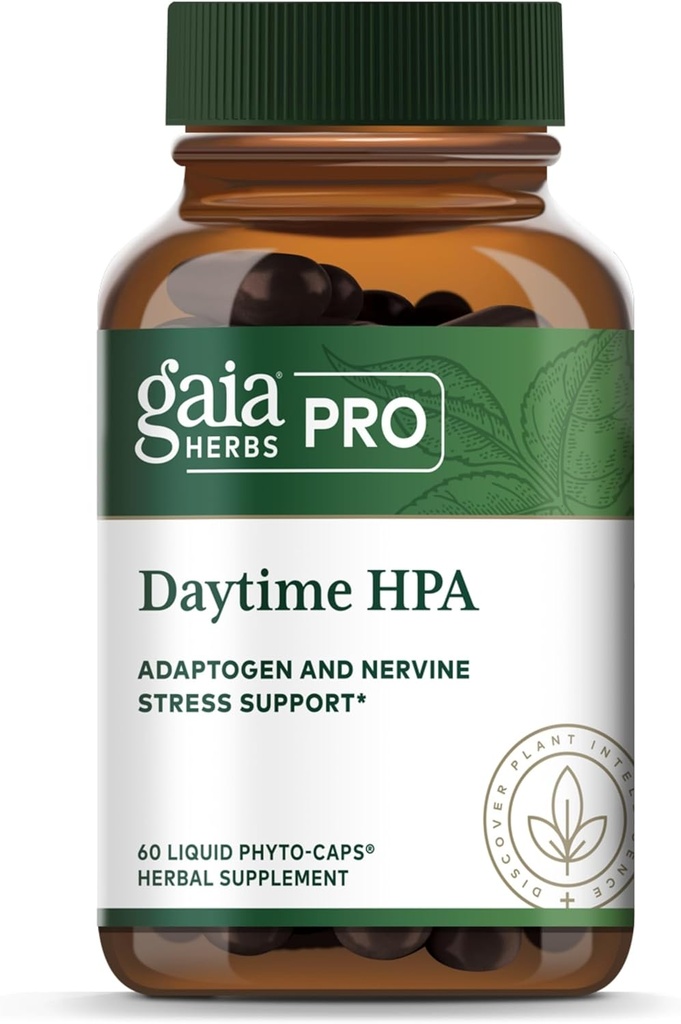 GAIA HERBS PRO Daytime HPA - Adaptogen Support Supplement - Nervous System Support Supplement with Olive Oil & Rhodiola* - Vegan, Gluten-Free, Soy-Free - 60 Liquid Phyto-Caps (30 Servings)