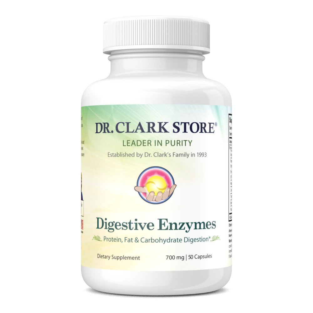 Dr. Clark Digestive Enzymes Supplement 700mg, 50 Gelatin Capsules, Promotes Digestive Health & Gut Function