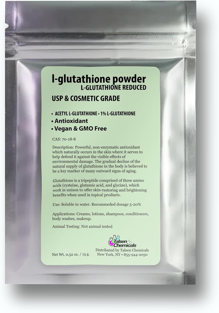 Reduced L-Glutathione Powder DIY Cosmetic Grade Pure Glutathione Organic Powder for Skin, (0.5 Ounce / 15 gram)