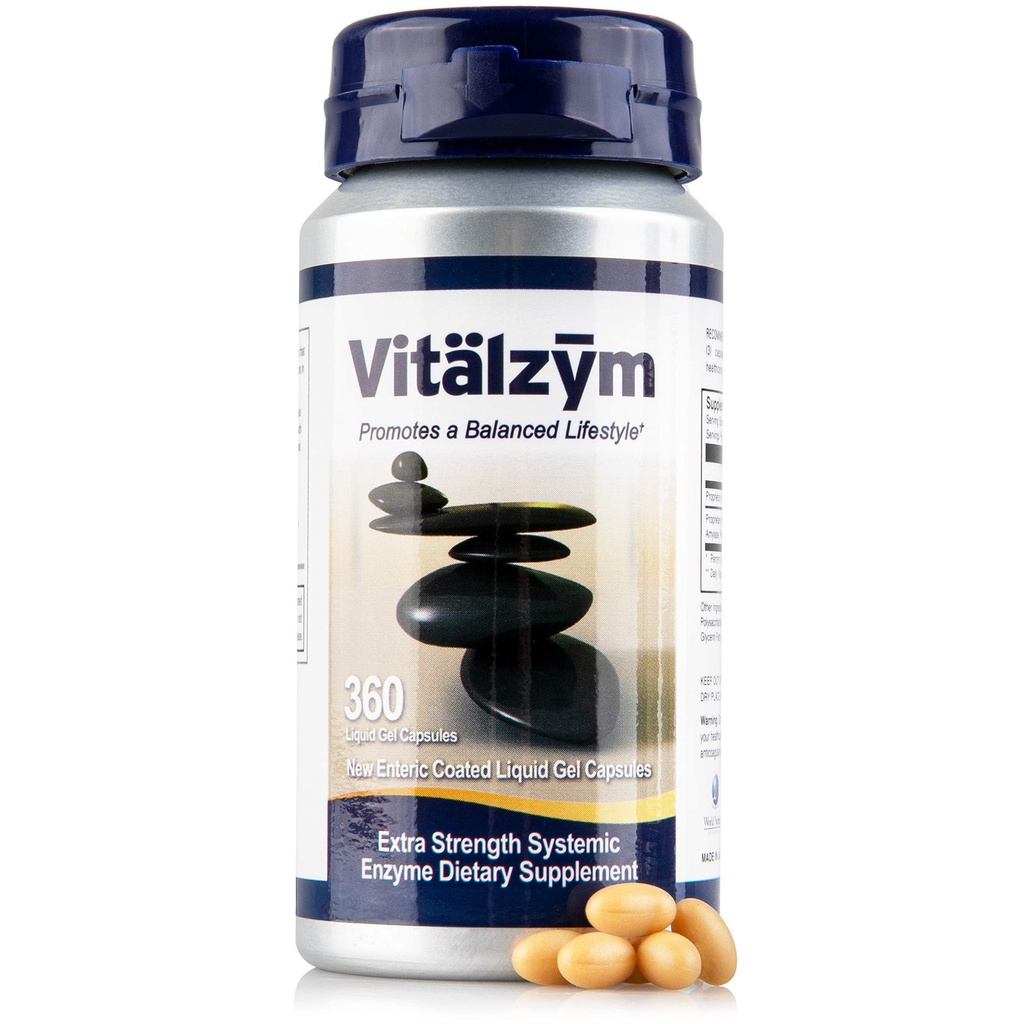 VITÄLZYM Proteolytic Systemic Enzymes Liquid Gel Capsules with Serrapeptase, Immune and Joint Support, Natural Ache Relief Plus Fertility Supplement 360 Capsules