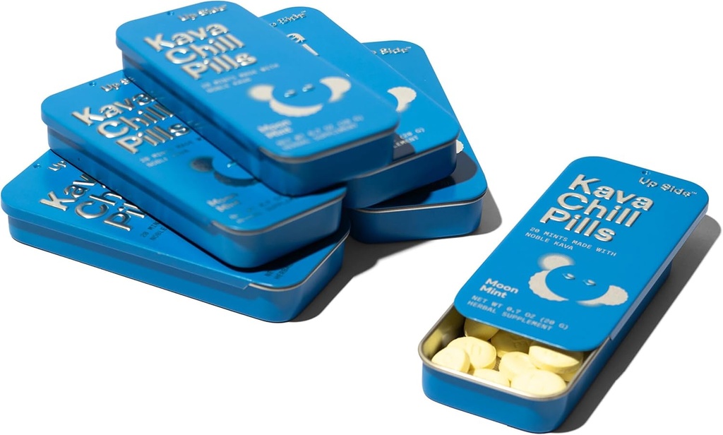 Up Side Kava Chill Pills, Kava Kava Candy Moon Mint Flavor, Natural Supplement for Calm & Stress Support, 6 Pack 20 Mints