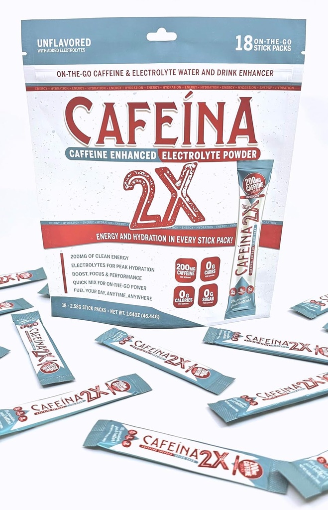 2X - 200mg Caffeine and Electrolyte Infused Powder Stick Packs (18 Count)