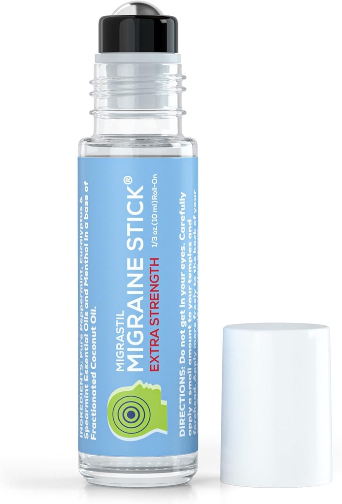 Basic Vigor Migrastil Extra Strength Migraine Stick Advanced Formula, Strong Aromatherapy Roll On Includes Menthol, Essential Oils, No Lavender, Made in The USA.