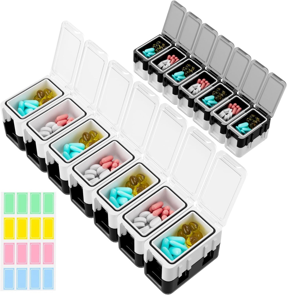 Restree Weekly Pill Organizer, 14 Compartments Portable Pill Box, 2 Times a Day AM/PM Medication Organizer, Moisture-Proof Travel Pill Case for Vitamin, Medicine, Fish Oil/Supplements (White)