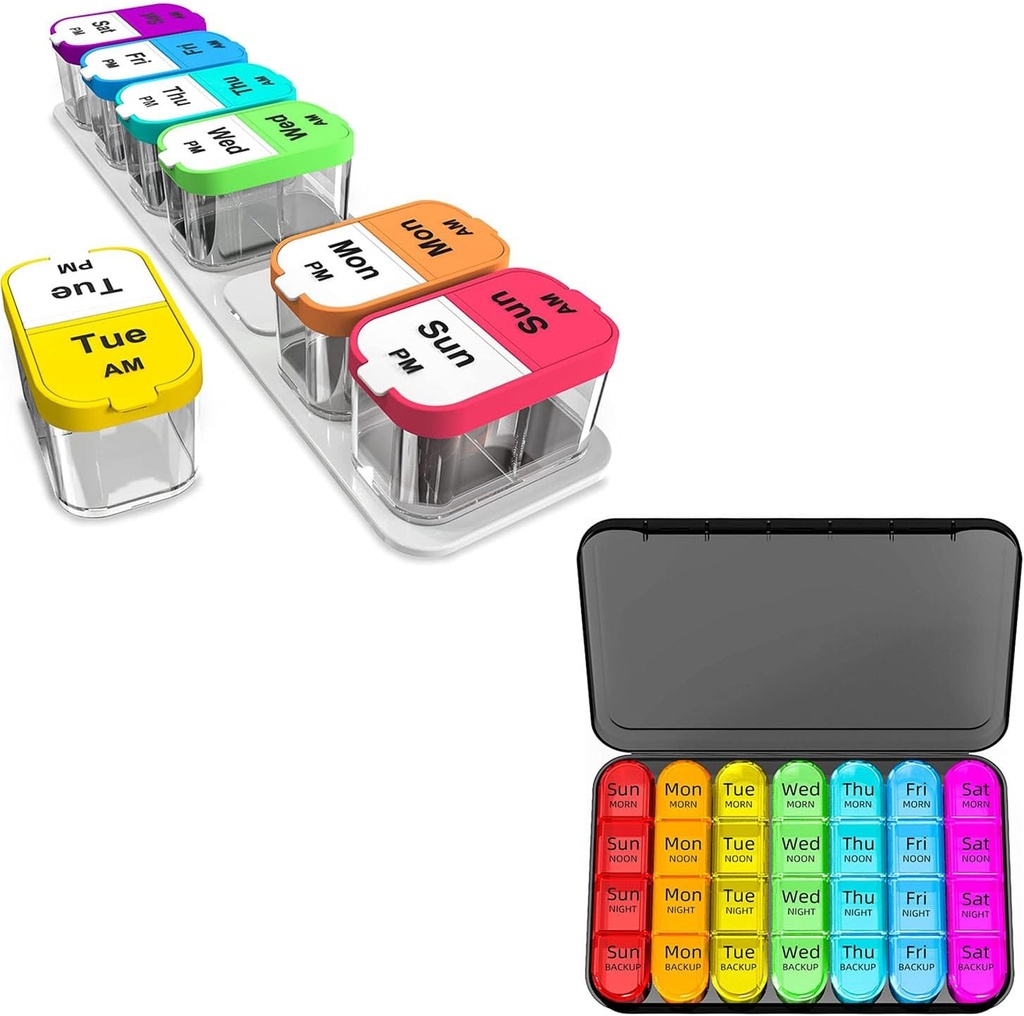Odaro Extra Large Pill Organizer & Weely Pilll Organizer 4 Times A Day - Color