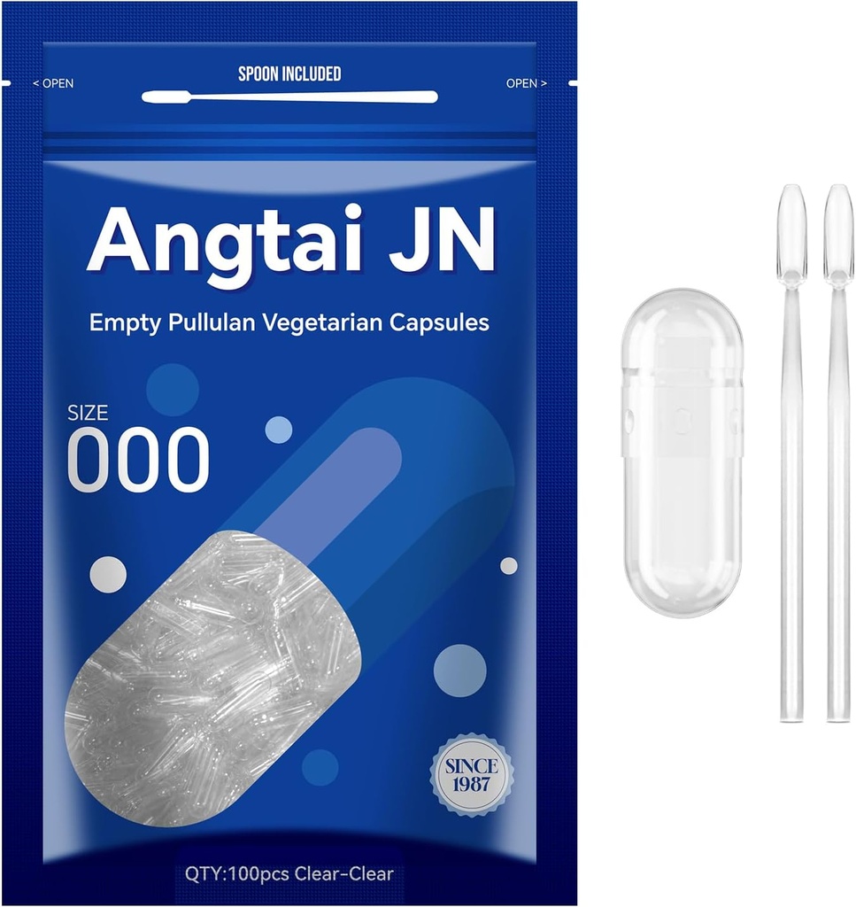 Empty Capsules Size 000 - Clear Fillable Vegan Capsules(100 Count) Size 000 Empty Pullulan Capsules with Two Micro Lab Spoons,- Veggie Capsules Empty Caps for DIY Your Own Supplements