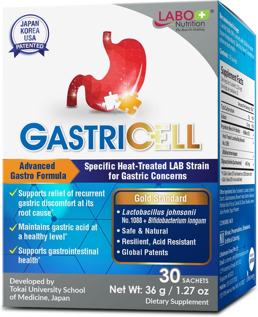 LABO Nutrition GASTRICELL - Acid Reflux, Heartburn, Recurring Gastric Discomfort, Natural Defence Against Gastric Distress 30 sachets
