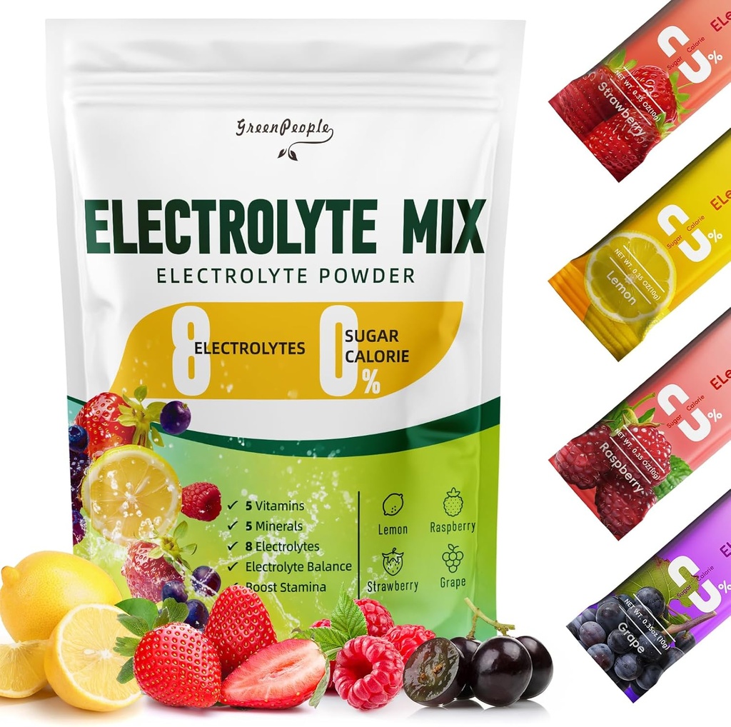 Electrolytes Powder No Sugar - Sugar Free Hydration Electrolyte Packets - Fruit Flavors Electrolyte Drink Mix - 8 Electrolytes 5 Vitamins & Minerals Vegan Non-GMO 16 Sticks