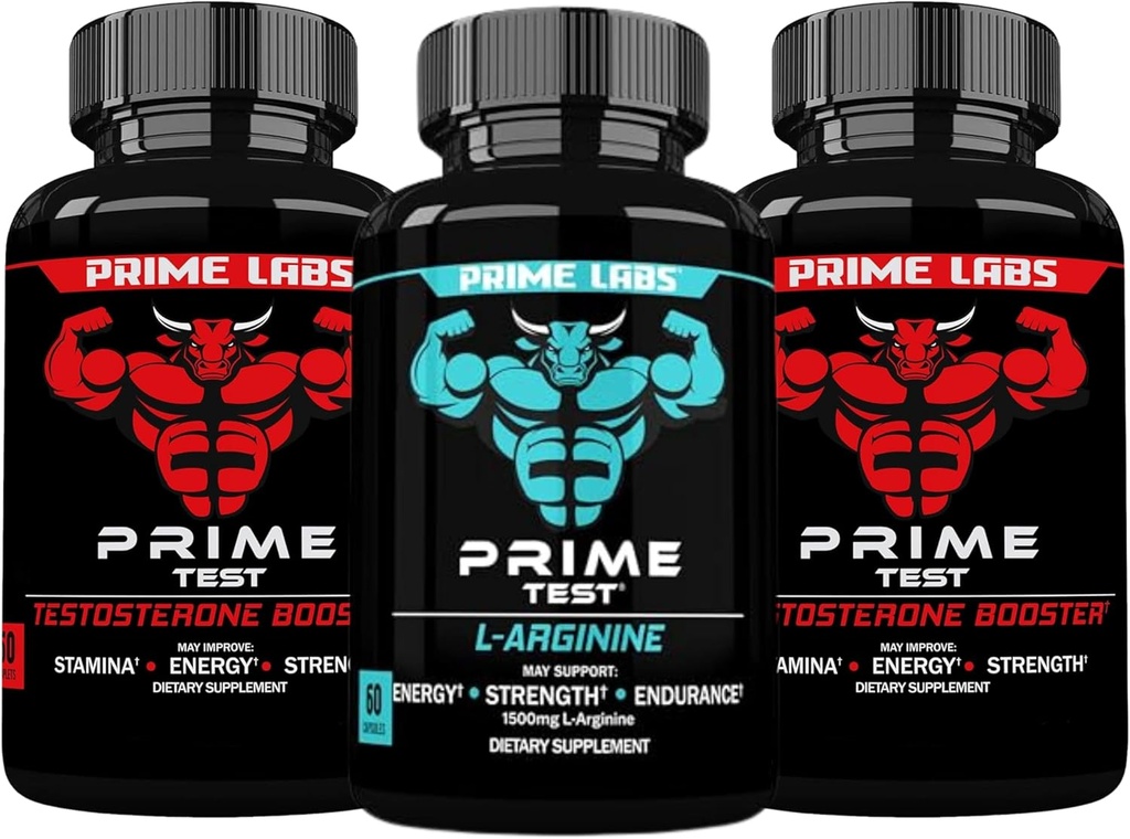 Prime Labs Prime Test (2 Pack) + L Arginine Nitric Oxide (60 Count)