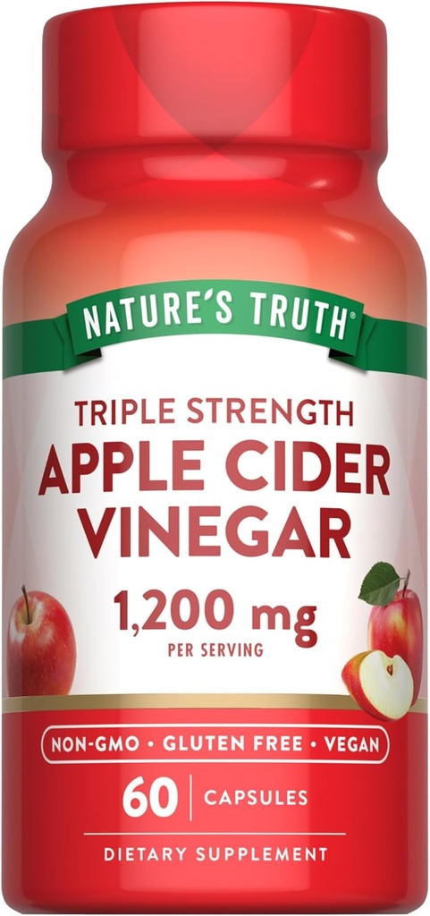 Nature's Truth Apple Cider Vinegar Vegan Capsules | 1200mg | 60 Veggie Pills | Extra Strength | Vegan, Non-GMO and Gluten Free Supplement