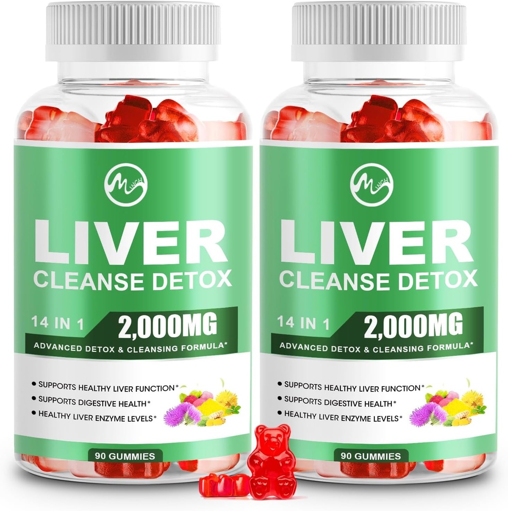 Liver Wellness Gummies, Sugar Free Liver Wellness Support Supplements with 2000mg Milk Thistle, Glutathion, Dandelion, Alpha Lipoic Acid, Artichoke, 2 Pack, 180 Count, Raspberry Flavor