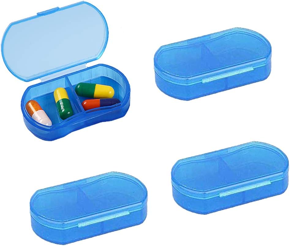 2PCS Pill Case for Purse Small 4PCS Pill Organizer Portable Travel Daily Pill Containers AM & PM Mini Pill Box Vitamin, Fish Oil, Supplement Holder