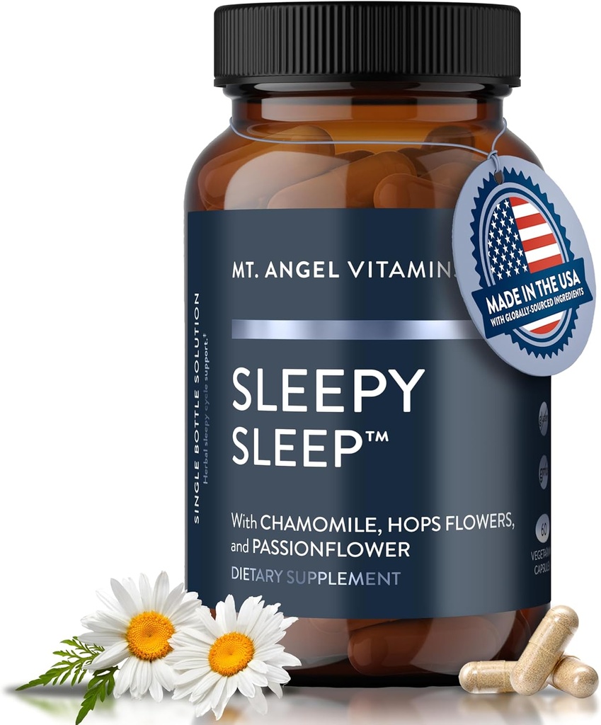 Mt. Angel Vitamins - Sleepy Sleep - Natural Sleep Aid for Adults with Melatonin and Plant Extracts - Non-Habitual Sleep Supplement - 60 Capsules