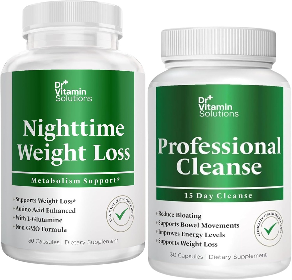 DR VITAMIN SOLUTIONS Nighttime Fat Burner & 15 Day Cleanse for Bloating & Weight Loss, Bundle, 60 Caps