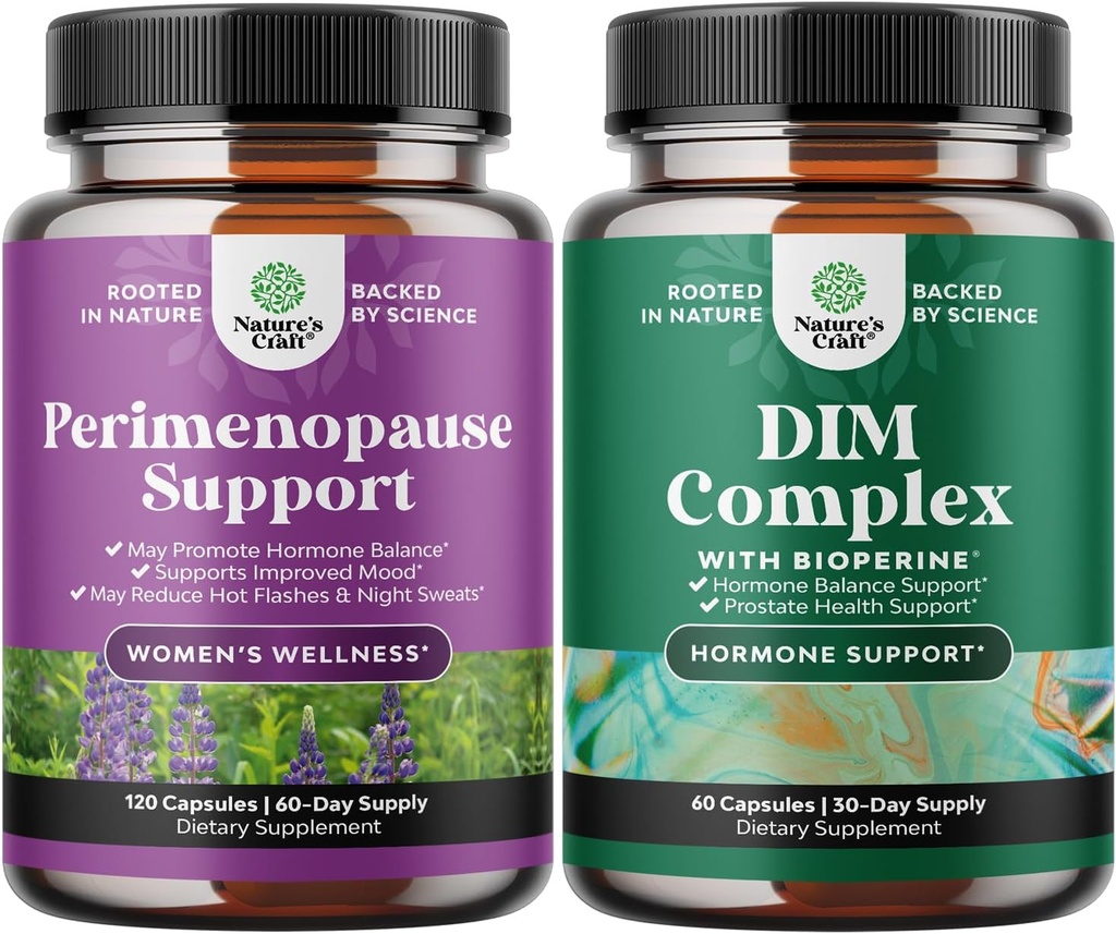 Bundle of Complete Perimenopause Supplement for Women with Maca Root Vitex Berry & Black Cohosh and Pure DIM Supplement with Bioperine - Diindolylmethane Testosterone Complex with Broccoli Florets