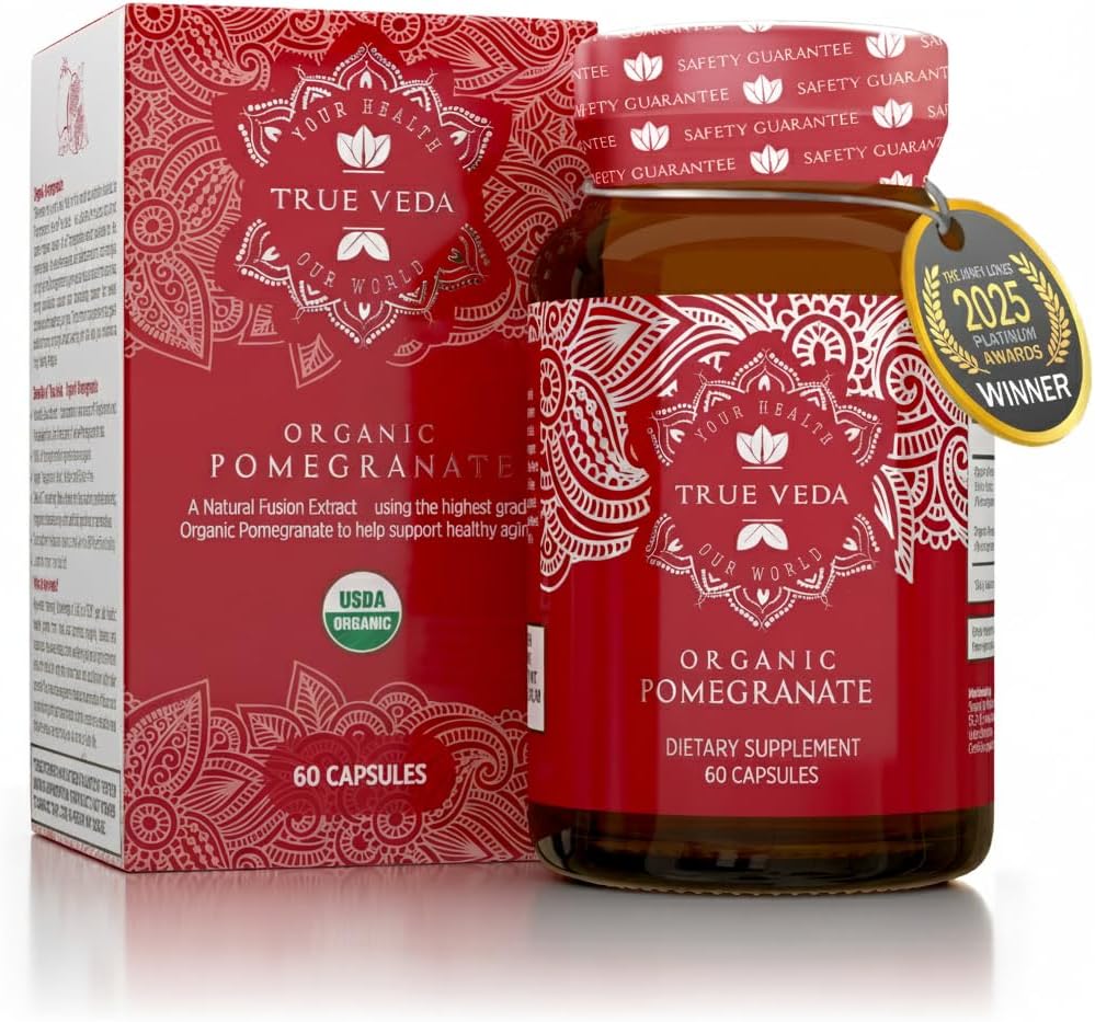 Pomegranate Extract Supplement - Ellagic Acid, High Punicalagins | USDA Certified Organic Pomegranate Supplement | Blend of Pomegranate Fruit, Seeds and Peel Extract | 60 Vegan Pomegranate Capsules