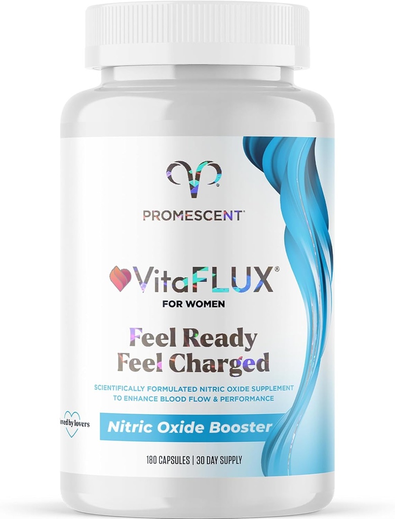 Promescent VitaFLUX Women's Nitric Oxide Booster Supplement, Boost Energy & Performance - Therapeutic Dose of Essential Amino Acids L Arginine, L Citrulline, L Carnitine, Zinc (180 Capsules)