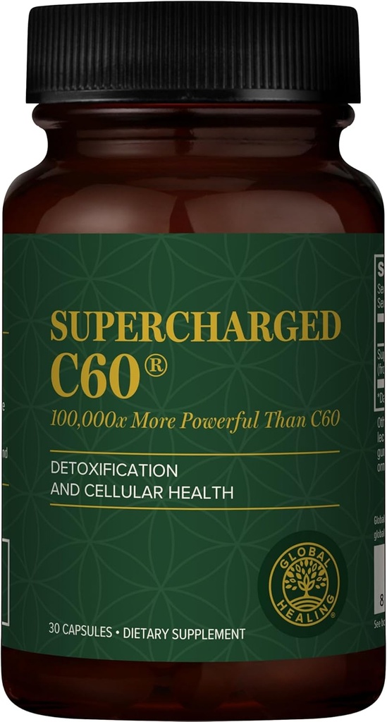 Global Healing Center Supercharged C60 - Micro-Activated Carbon Fullerene w/Organic MCT Powder, 10 Times More Powerful Than Regular C60 Supplements - Helps Detoxification, Aging (30 Capsules)