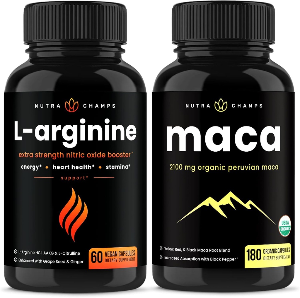 NutraChamps L-Arginine Capsules and Maca Capsules 2 Pack Bundle