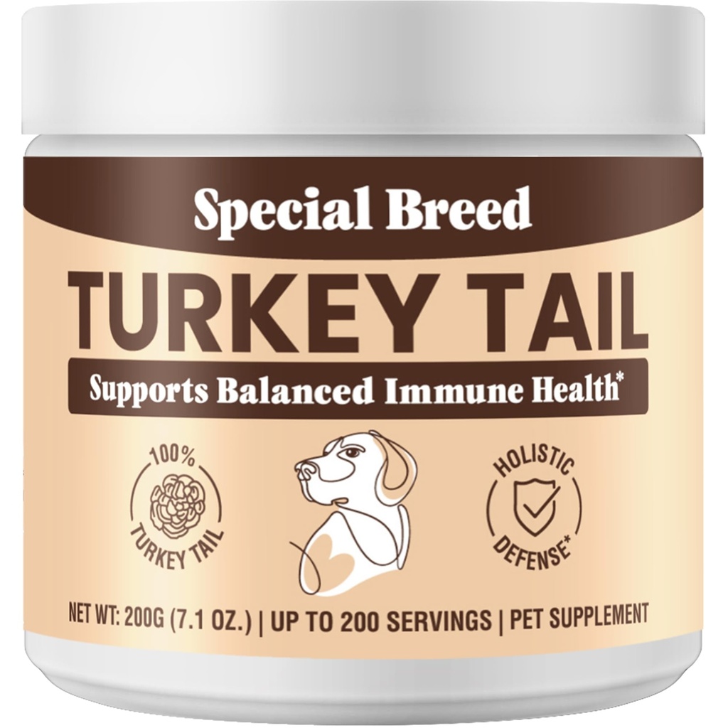 Organic Turkey Tail Mushroom for Dogs and Cats, Immune Support with Beta Glucans and Polysaccharides, Digestive and Respiratory Health, Pure Mushroom Powder, No Fillers, 200 ct