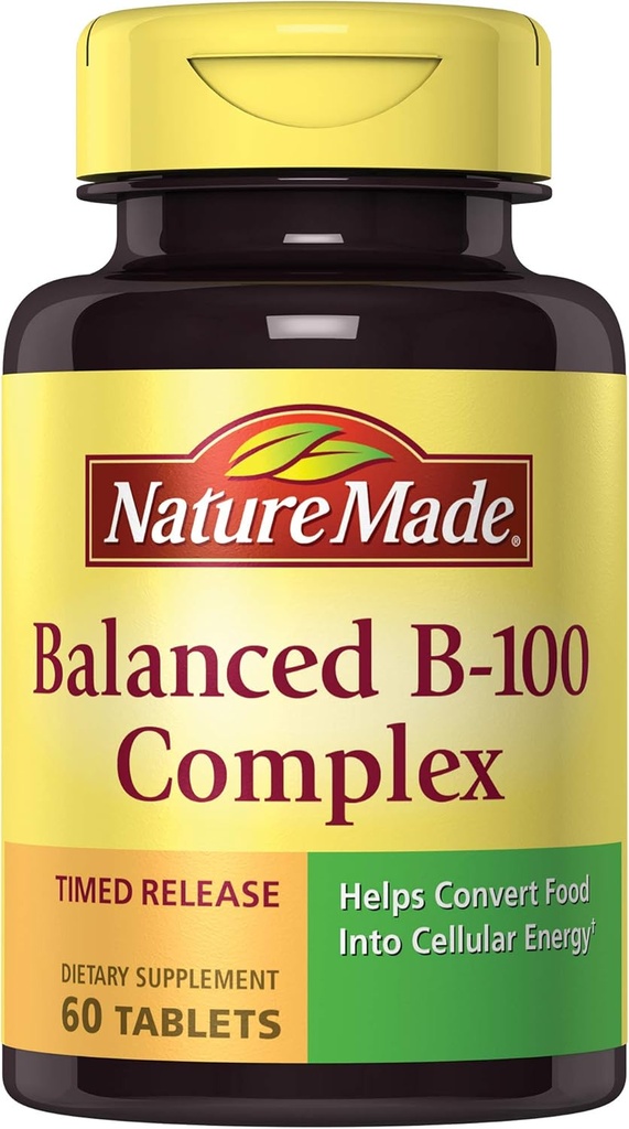 Nature Made Balanced B-100 Timed Release (Thiamin, Riboflavin, Niacin, B6, B12, Biotin, Pantothenic Acid & Folic Acid) Tablets 60 Ct