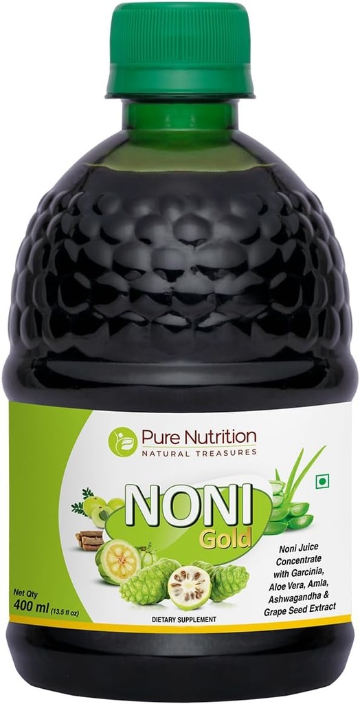 Pure Nutrition Noni Gold Noni Juice Concentrate with Garcinia, Aloe Vera, Amla, Ashwagandha and Grape Seed Extract- 400ml