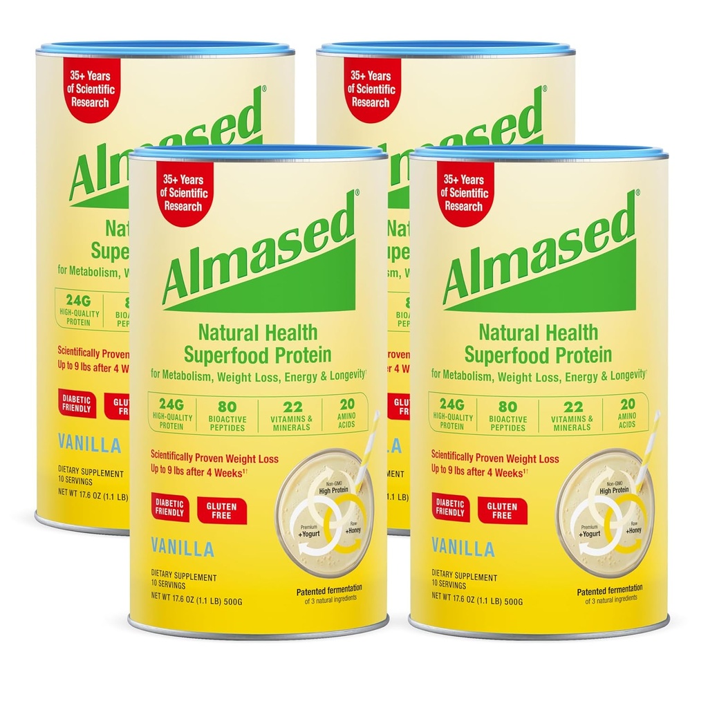 [BRSW2AAOB4ARSD36] Almased Vanilla Meal Replacement Shake - Low-Glycemic High Plant Base Protein Powder- Nutritional Weight Health Support Supplement - Vanilla Flavor - 17.6 oz (1.1 Pound (4 Pack))