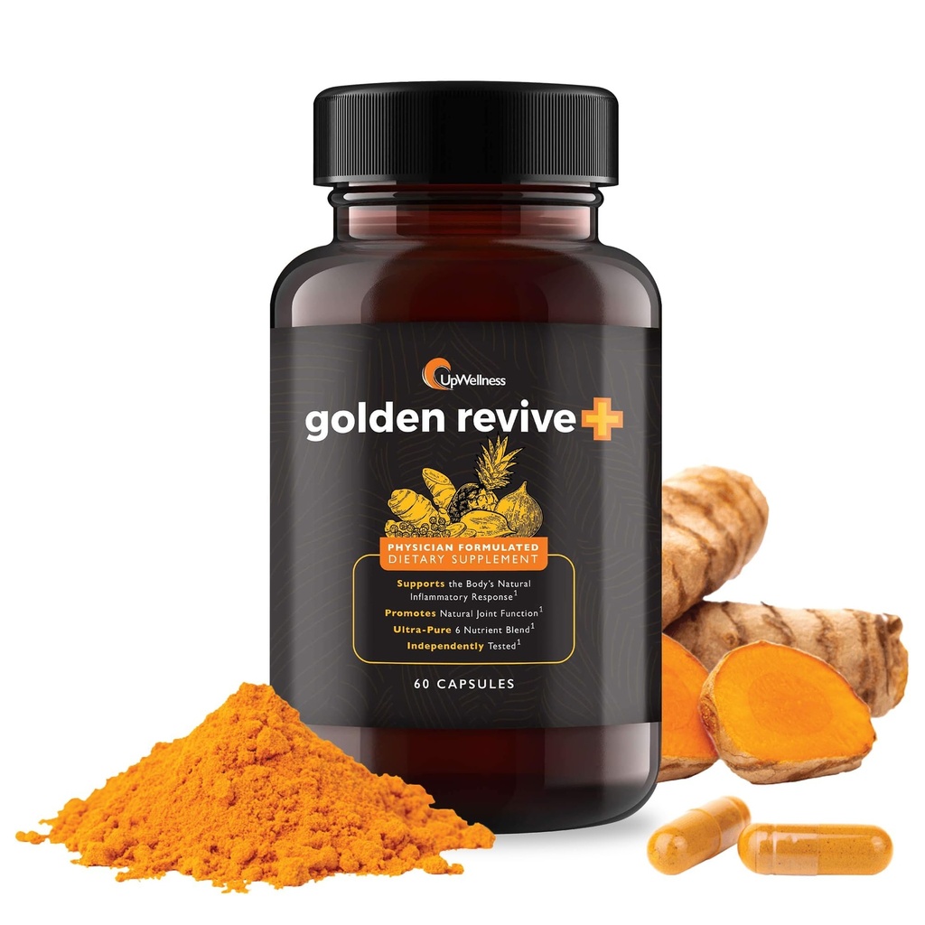 UpWellness Golden Revive + Joint Support Supplement Featuring Turmeric with Black Pepper, Quercetin, and Magnesium- Turmeric Boswellia Supplement - 6 Active Ingredients for Joint Care - 60 Capsules