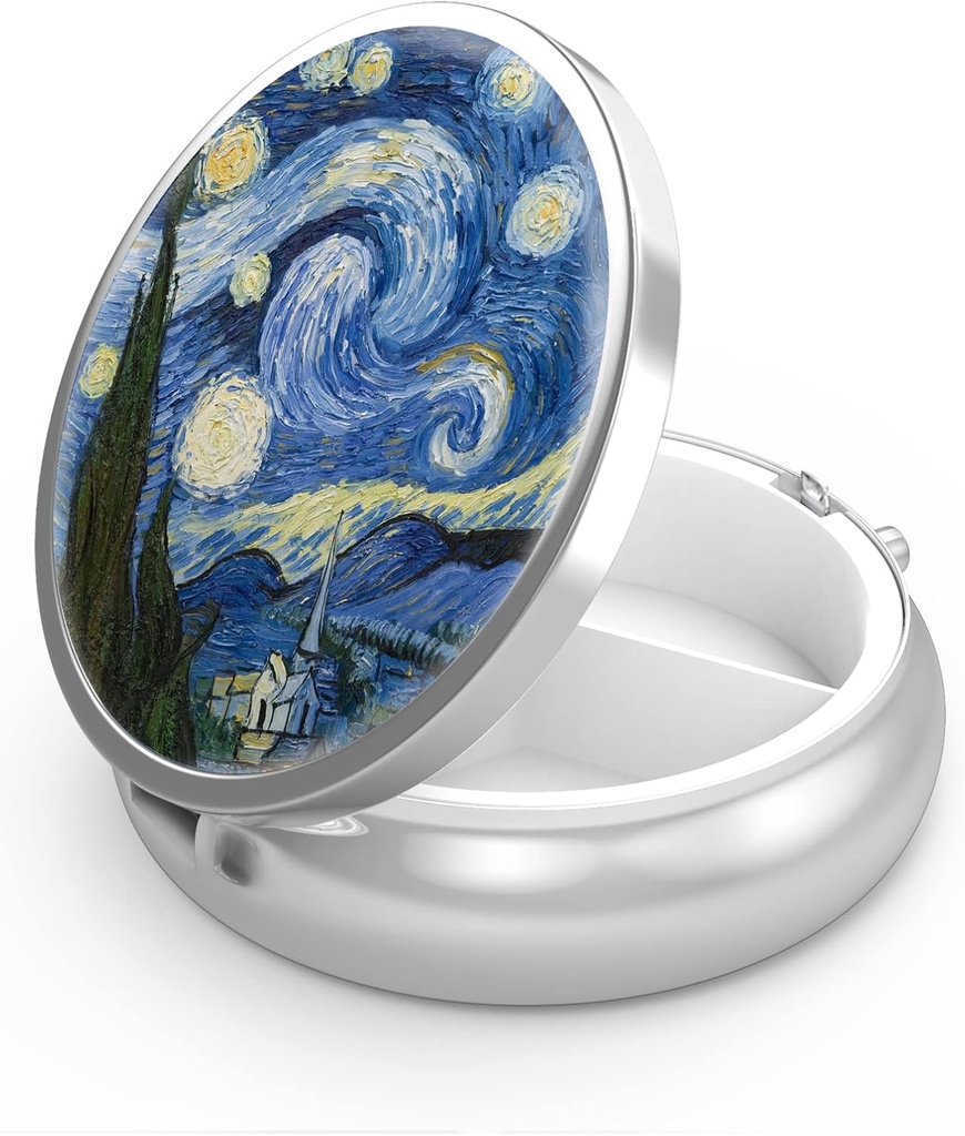 Pill Box 3 Compartment Small Pill Case,Portable for Pocket or Purse Pill Organizer Pill Container Holder to Hold Vitamins, Medication, Fish Oil and Supplements(Starry Night)