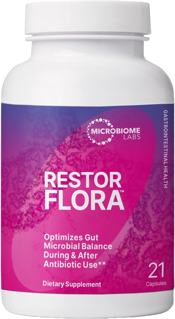Microbiome Labs RestorFlora PD - Men's & Women's Probiotics for Digestive Health & Gut Reset - Spore Based Saccharomyces Boulardii Probiotics to Help Restore Microbial Balance (21 Capsules)